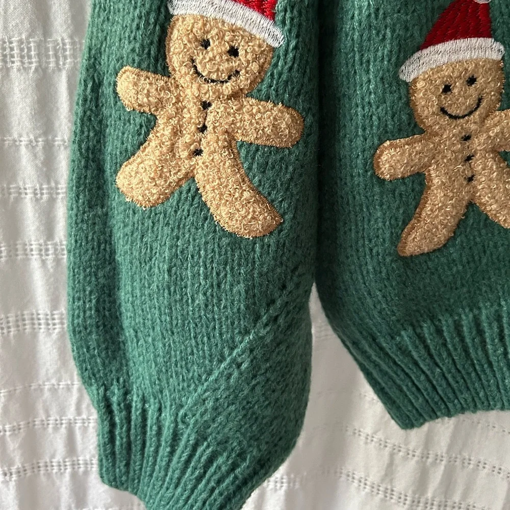 Gingerbread Sweater Christmas Holiday Winter Knit Green Cozy 🎄❄️🎅 - Picture 5 of 9